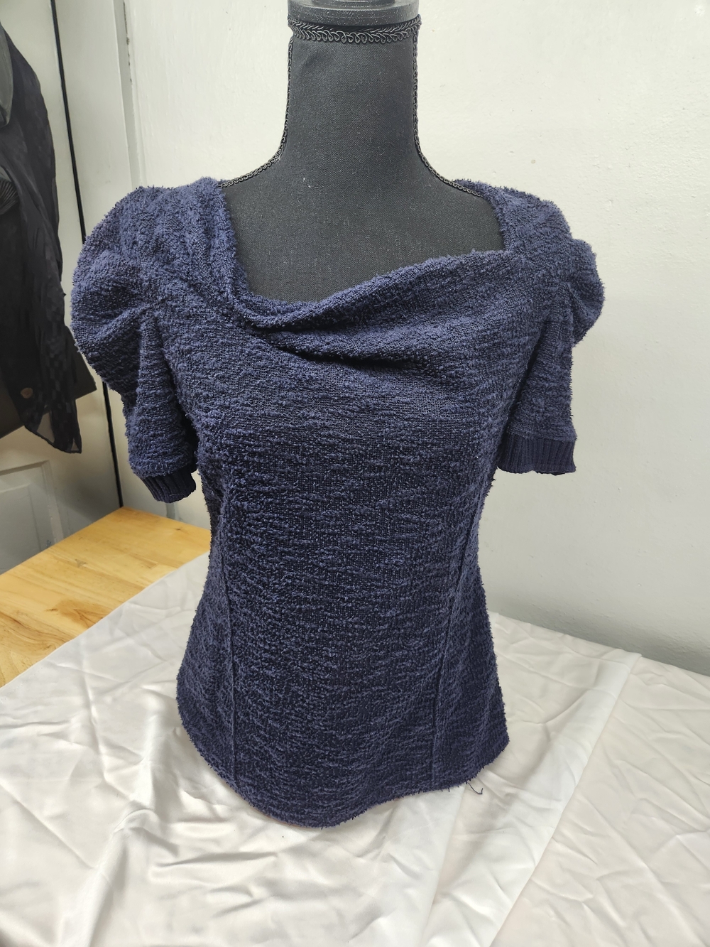 Navy Cozy Textured Short-Sleeve Women's Sweater